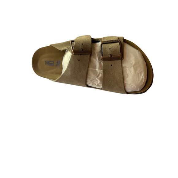 Birkenstock Arizona clogs in Taupe suede with a narrow fit Sz 42